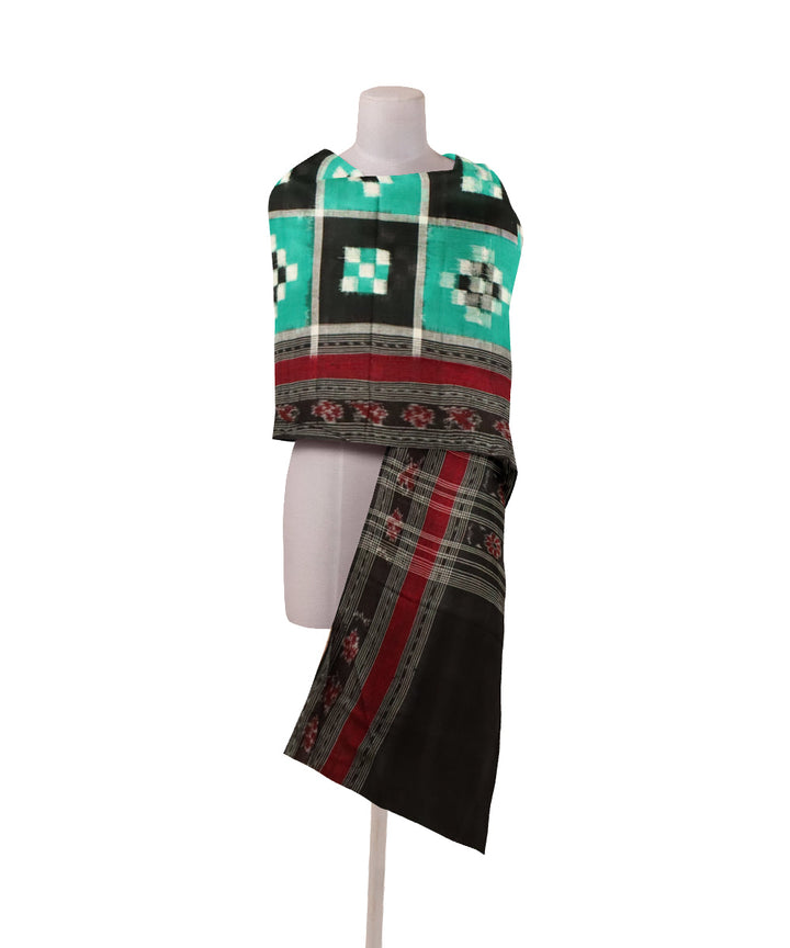 Sea green black cotton handloom double ikat sambalpuri dupatta