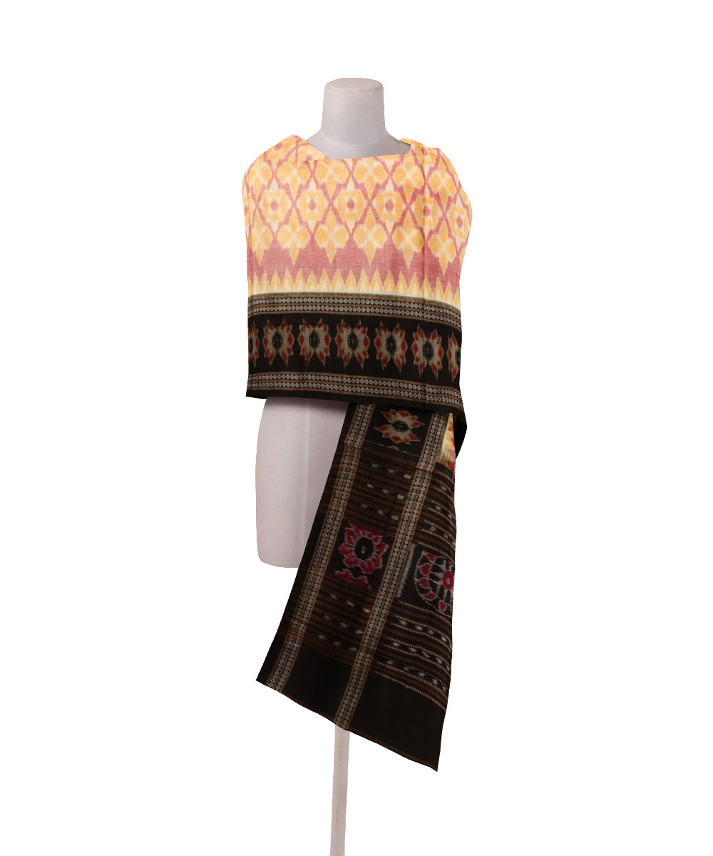 Cream black cotton handloom sambalpuri dupatta
