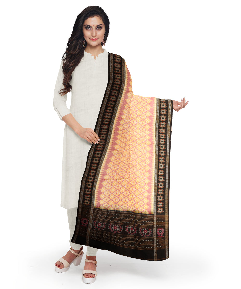 Cream black cotton handloom sambalpuri dupatta