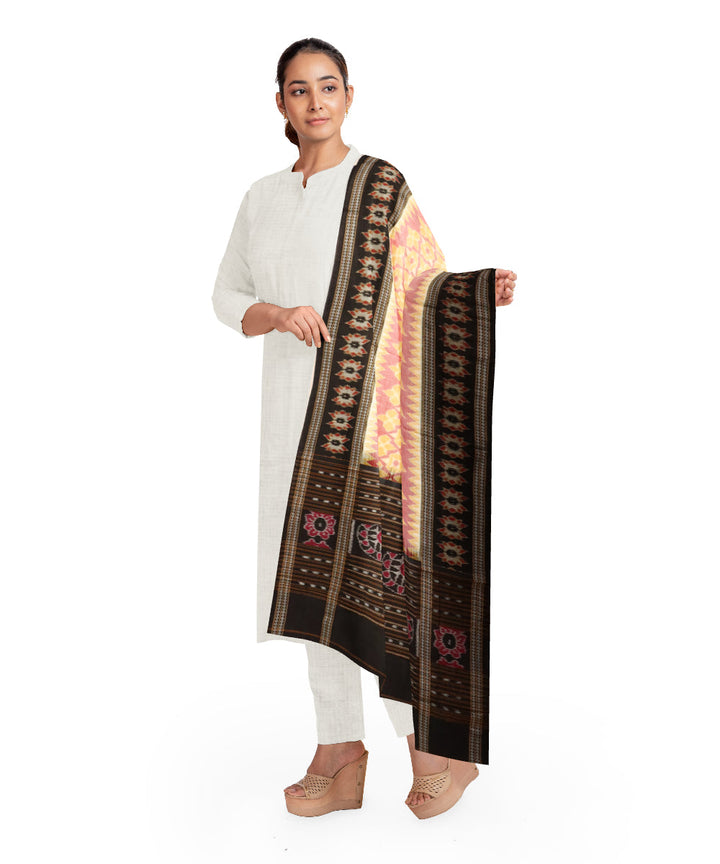 Cream black cotton handloom sambalpuri dupatta