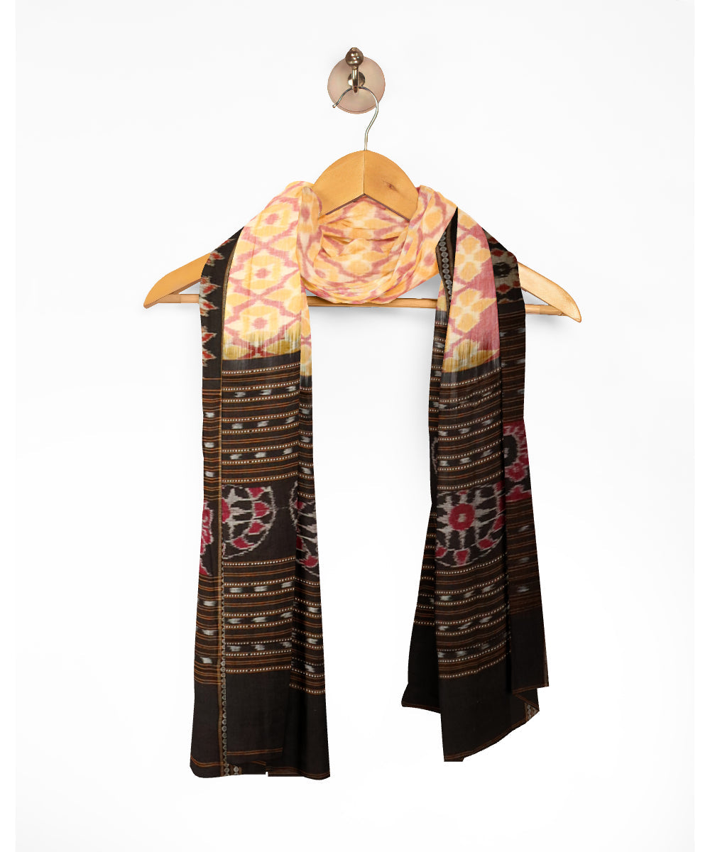 Cream black cotton handloom sambalpuri dupatta