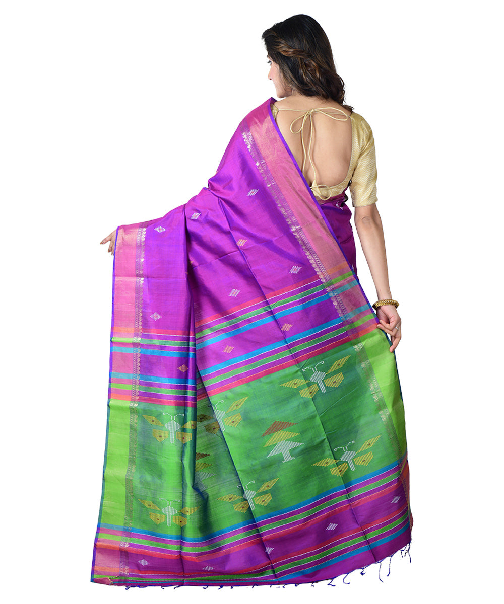Purple multicolor  handwoven silk saree