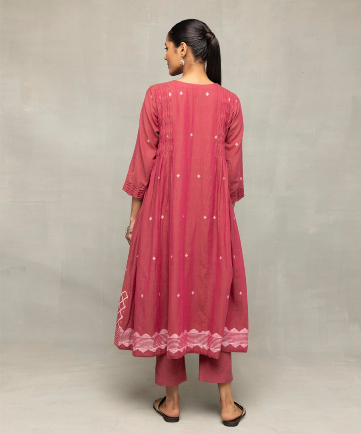 Dusty rose cross motifs jamdani kurta set with dupatta