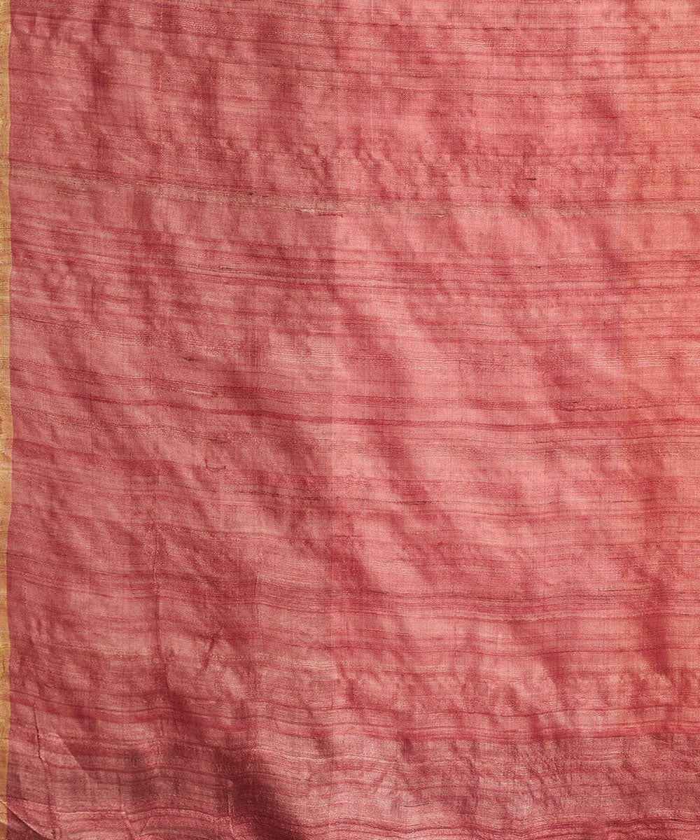 Maroon zari tussar silk hand woven chhattisgarh kosa saree
