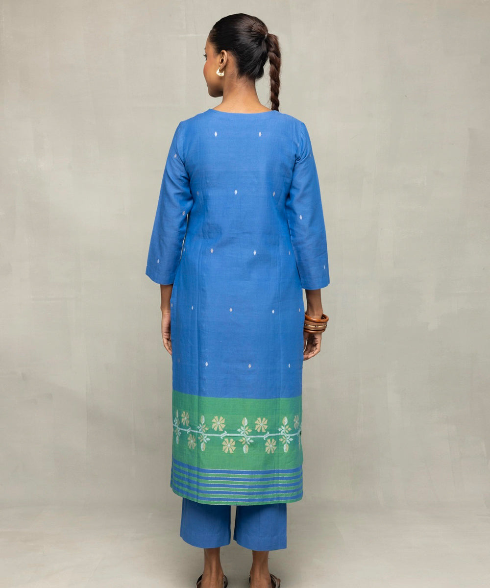 Blue green jamdani kurta set with dupatta