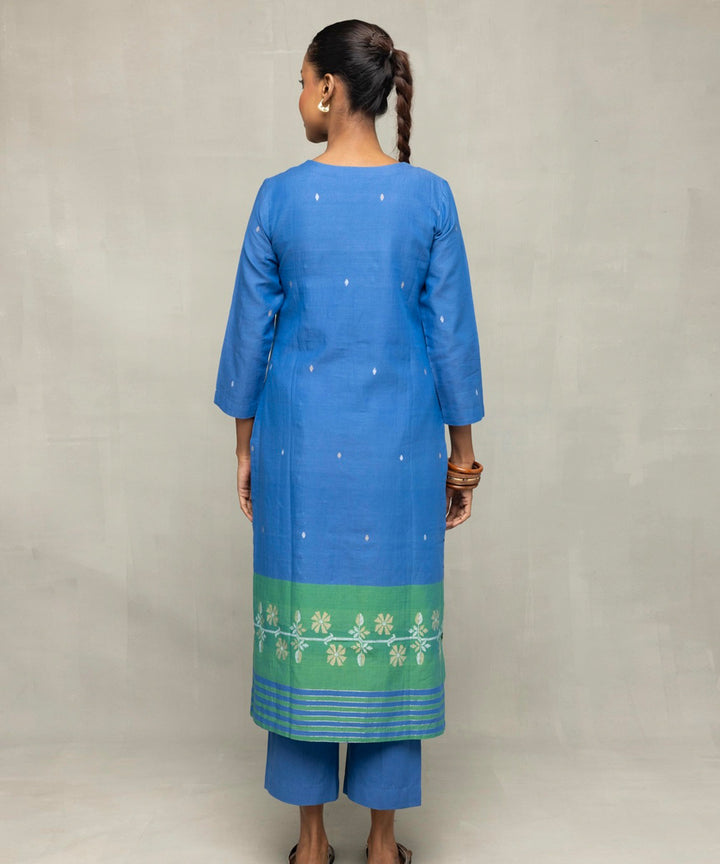 Blue green jamdani kurta set with dupatta