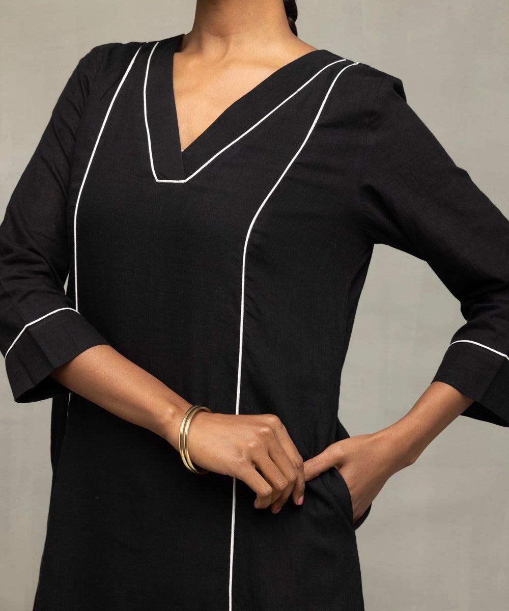 Black bengal cotton kurta set with jamdani dupatta