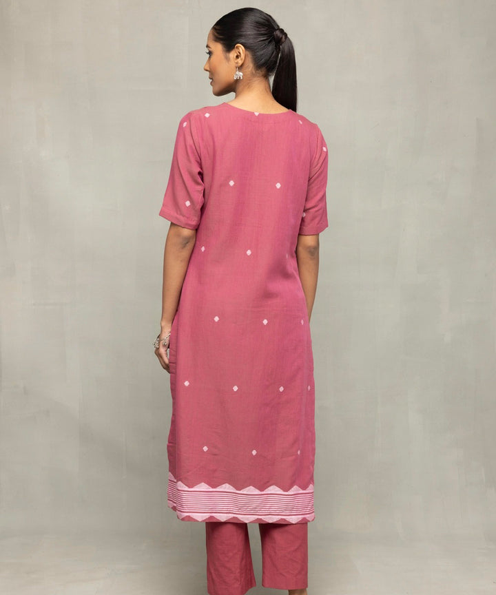 Dusty rose pink cross motifs jamdani kurta set with dupatta