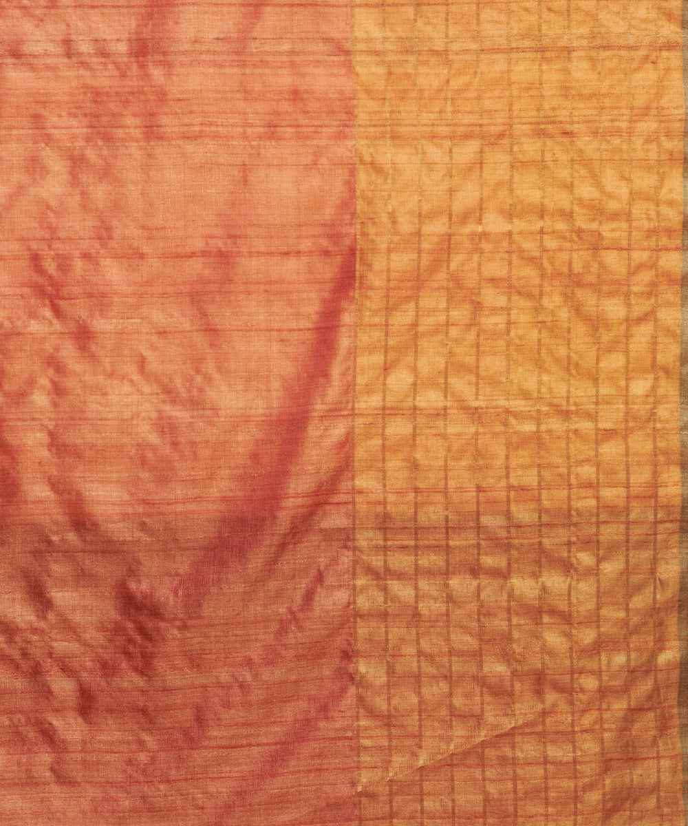 Bright red tussar silk hand woven chhattisgarh kosa saree