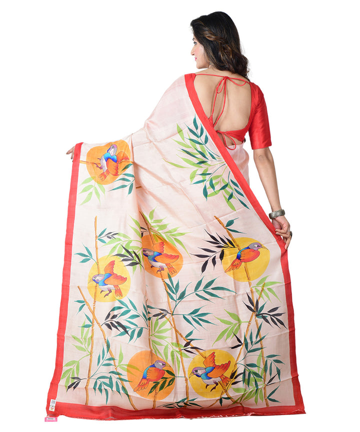 Beige multicolor  hand painted silk saree