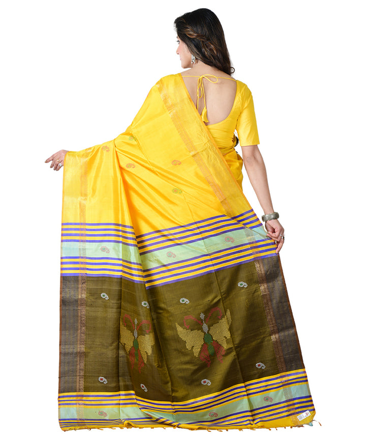 Yellow multicolor  handwoven silk saree