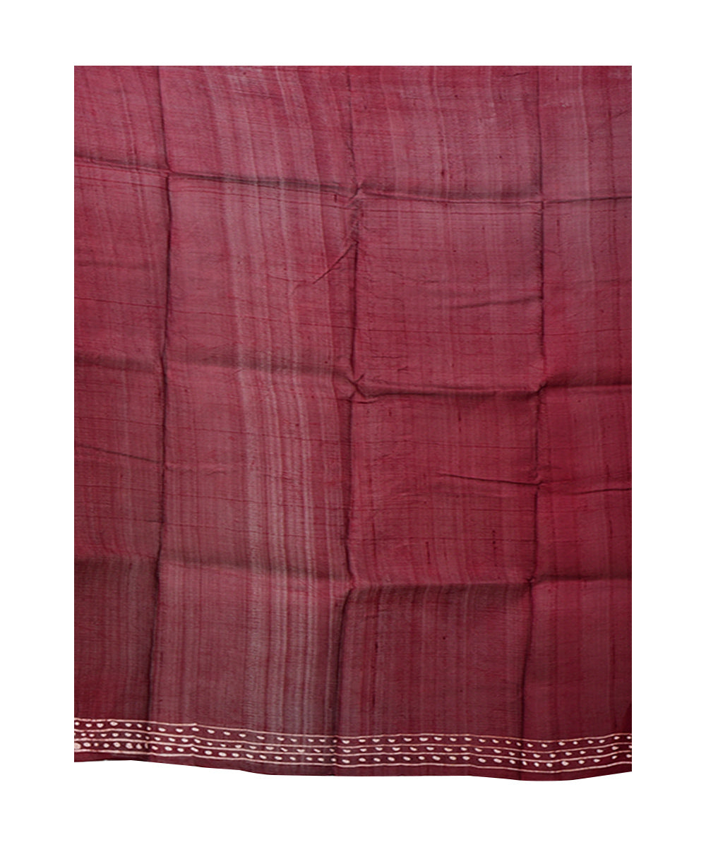 Pink maroon batik print handprinted silk saree