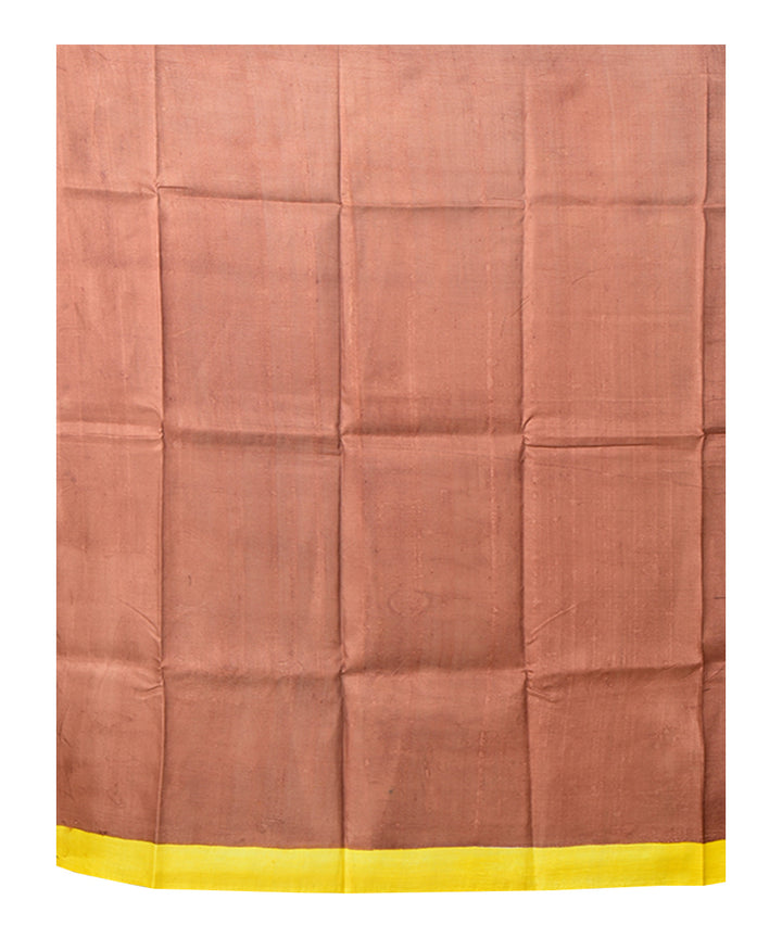 Beige brown block print handprinted silk saree