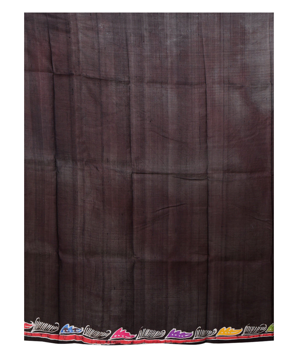 Black multicolor batik print handprinted silk saree