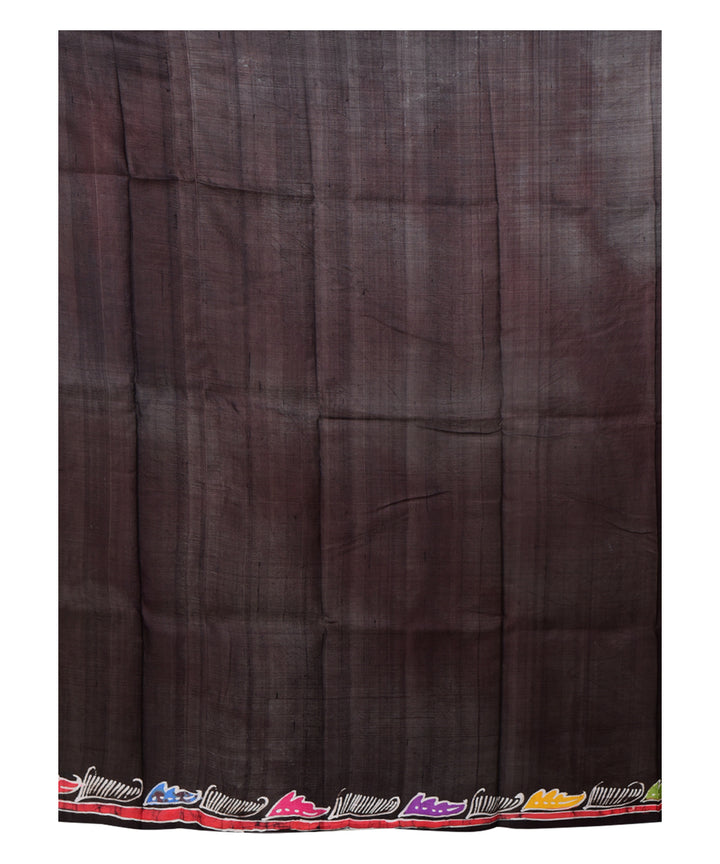 Black multicolor batik print handprinted silk saree