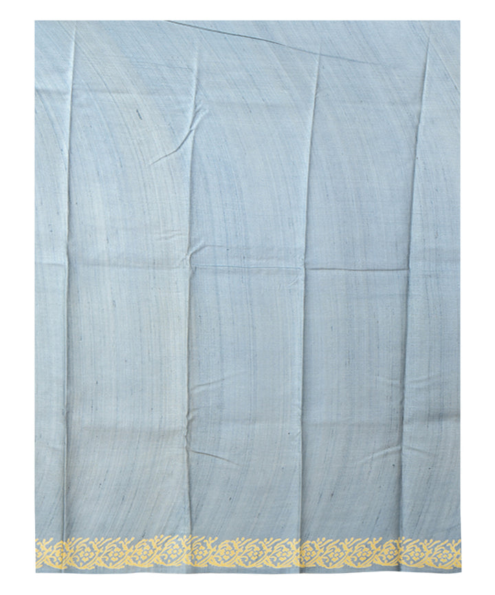 Light green grey block print handwoven tussar silk saree