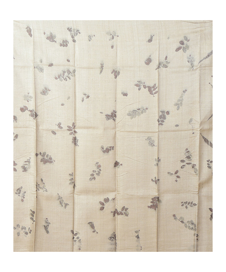 Grey black  handprinted tussar silk saree