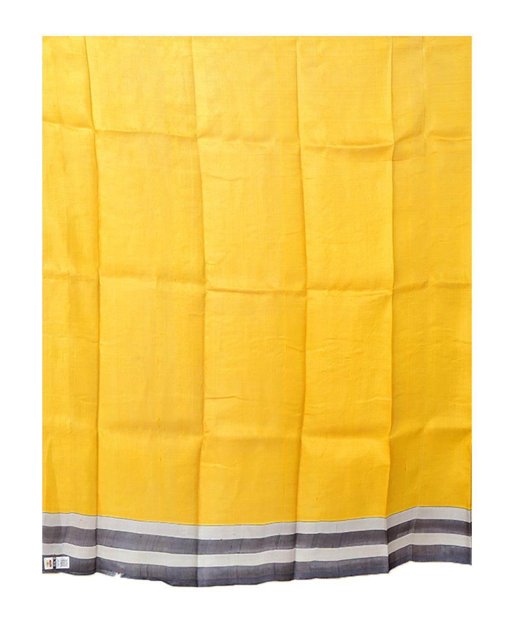 Yellow black  hand painted silk saree