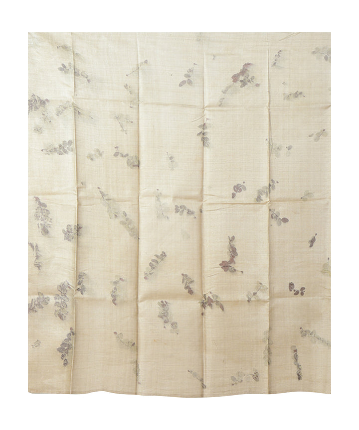 Beige yellow  handprinted tussar silk saree