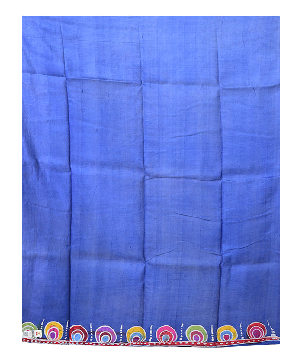 Navy blue white batik print handprinted silk saree