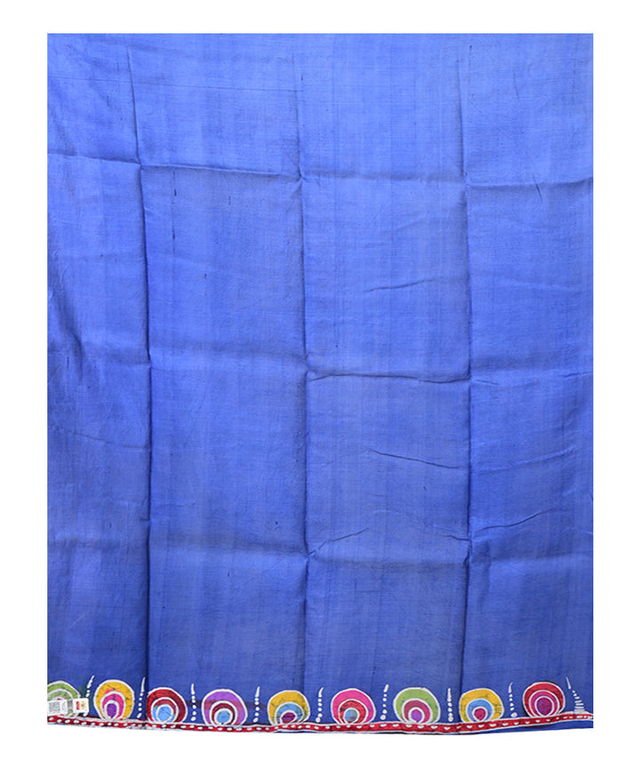 Navy blue white batik print handprinted silk saree