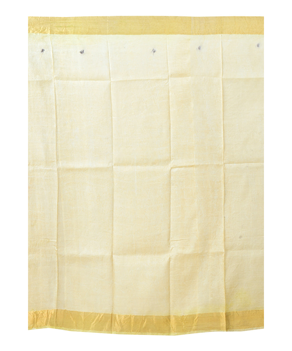 Beige green  handprinted silk saree