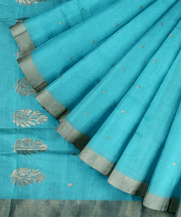 Sky blue handwoven chanderi cotton silk saree