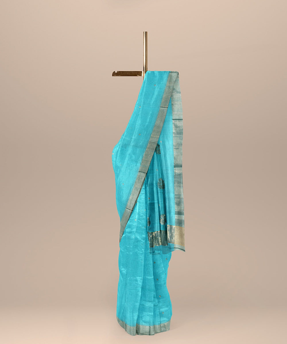 Sky blue handwoven chanderi cotton silk saree