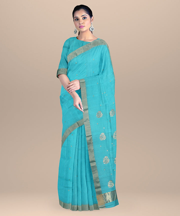 Sky blue handwoven chanderi cotton silk saree