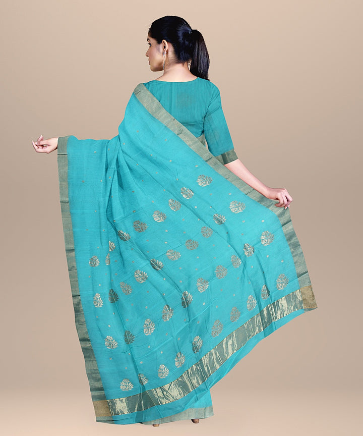 Sky blue handwoven chanderi cotton silk saree