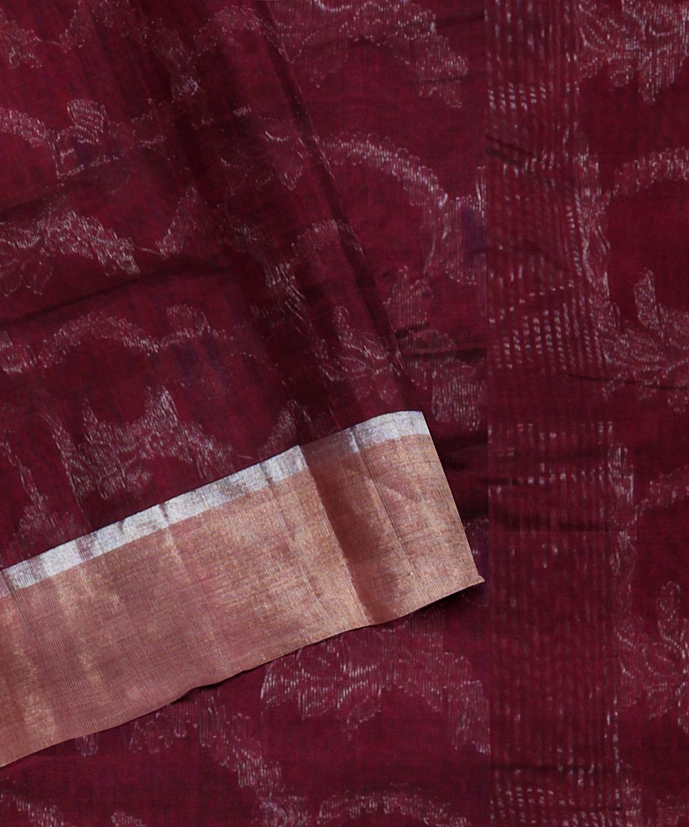 Maroon wine handwoven chanderi cotton silk saree