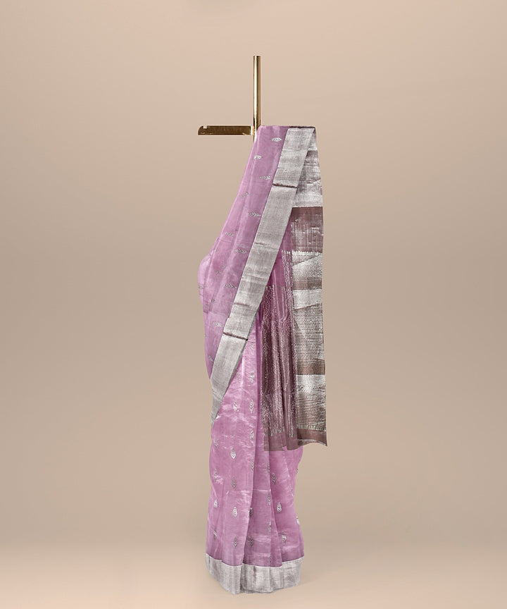 Pink handwoven chanderi cotton silk saree