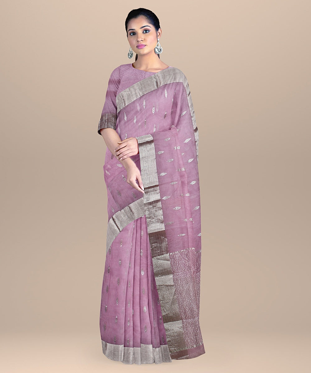 Pink handwoven chanderi cotton silk saree