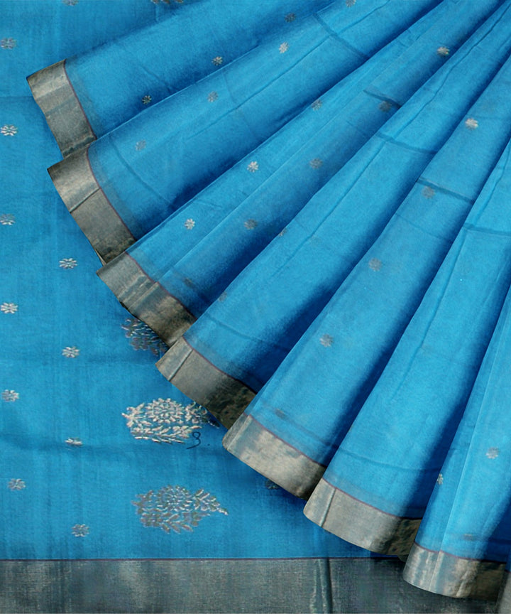 Sky blue handloom chanderi cotton silk saree