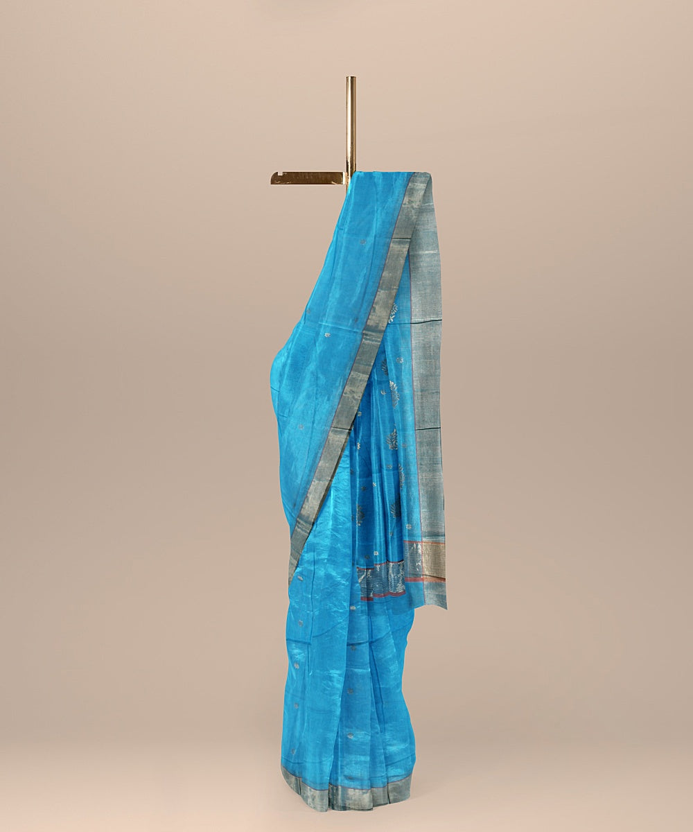 Sky blue handloom chanderi cotton silk saree