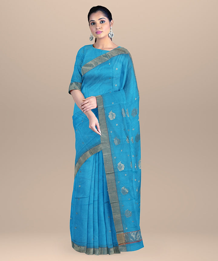 Sky blue handloom chanderi cotton silk saree