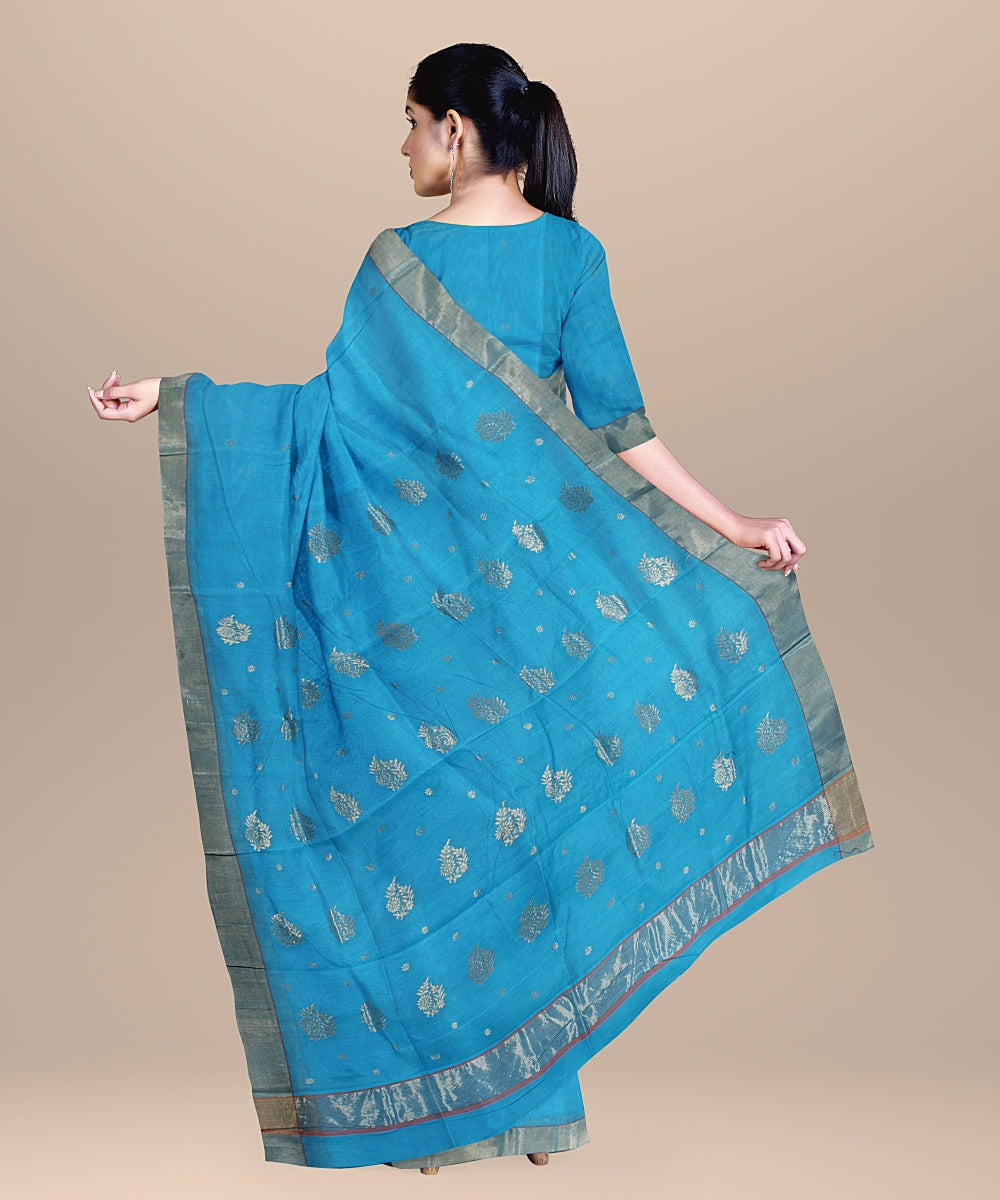 Sky blue handloom chanderi cotton silk saree