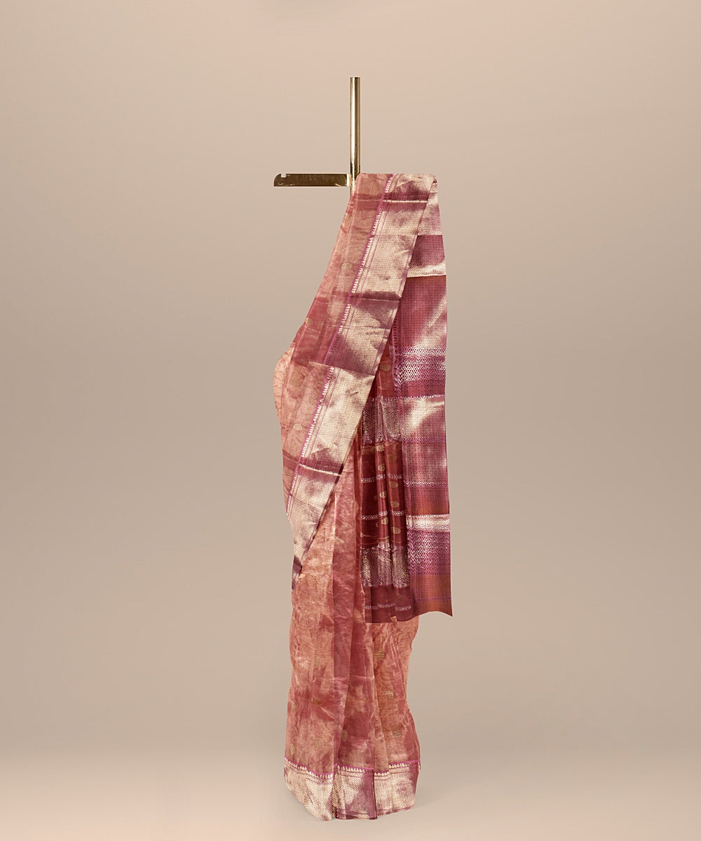 Peach handwoven chanderi silk saree