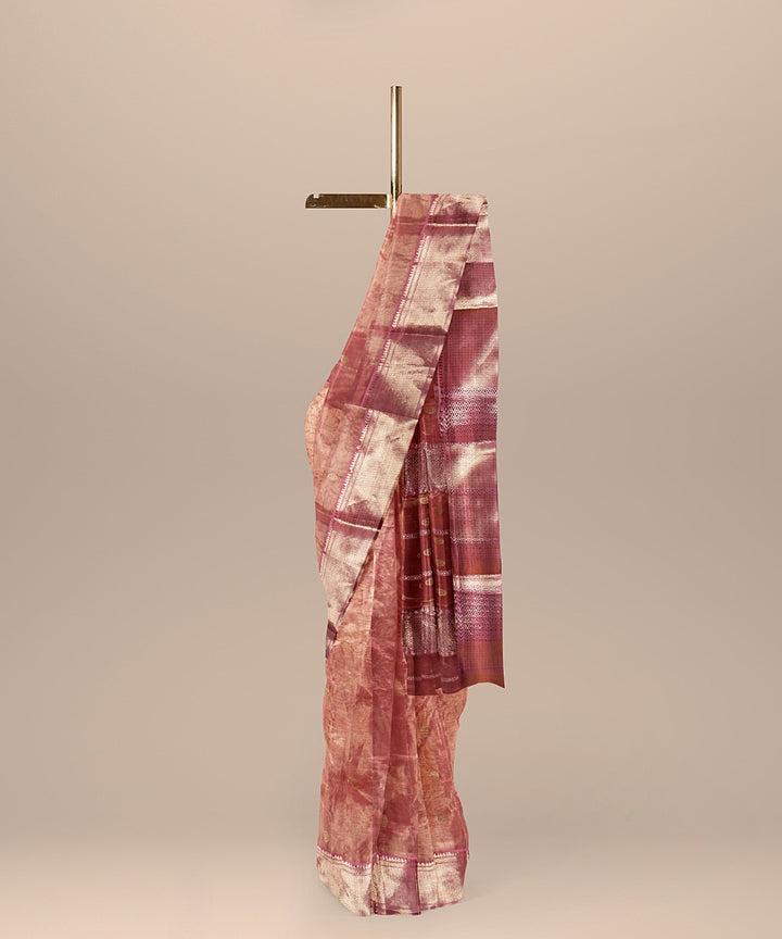 Peach handwoven chanderi silk saree