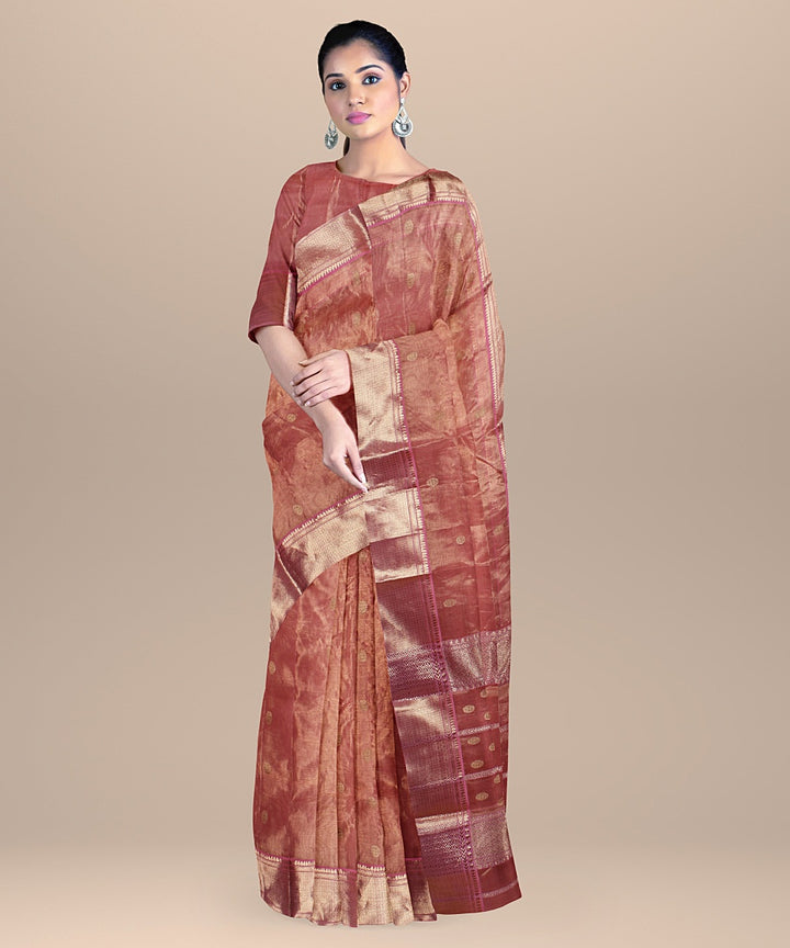 Peach handwoven chanderi silk saree