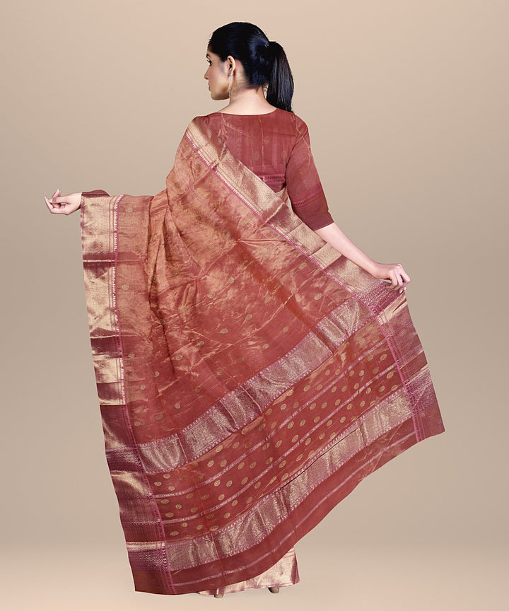 Peach handwoven chanderi silk saree