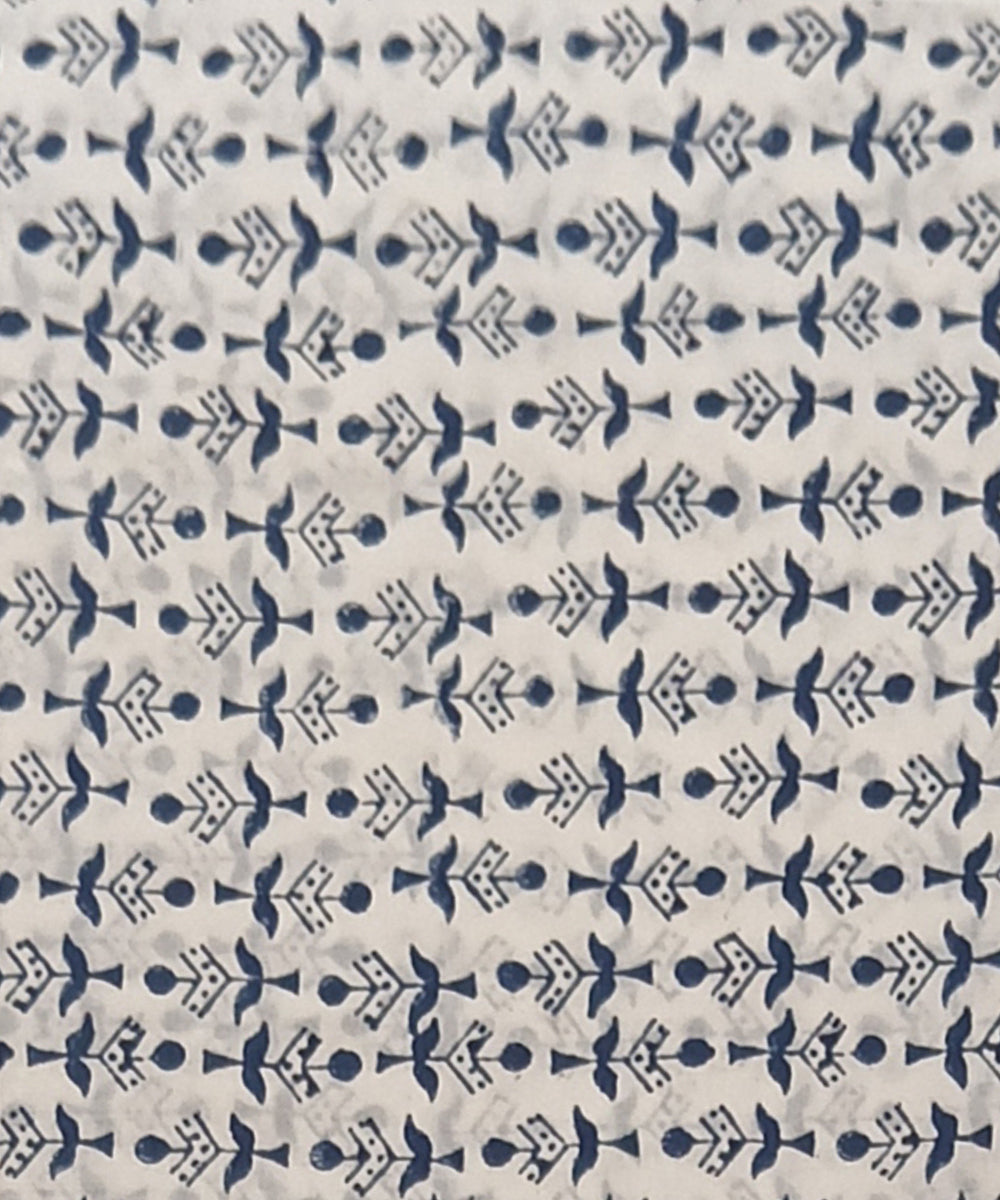 White black hand printed cotton block print dress material