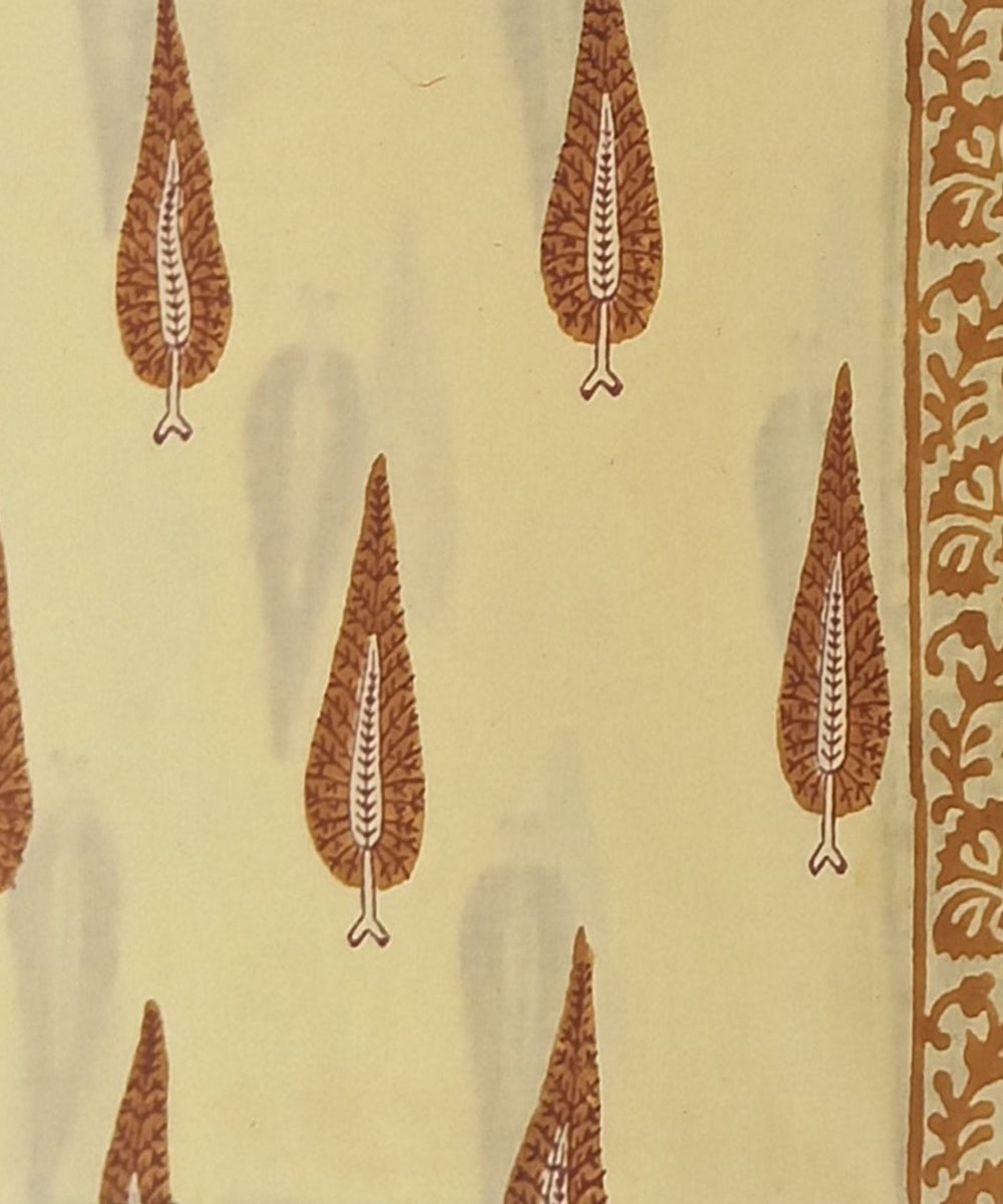 Beige maroon hand printed cotton block print dress material