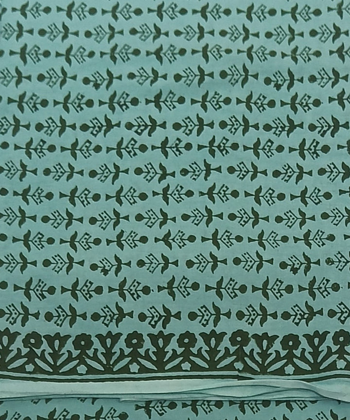 Teal green white hand printed cotton block print dress material
