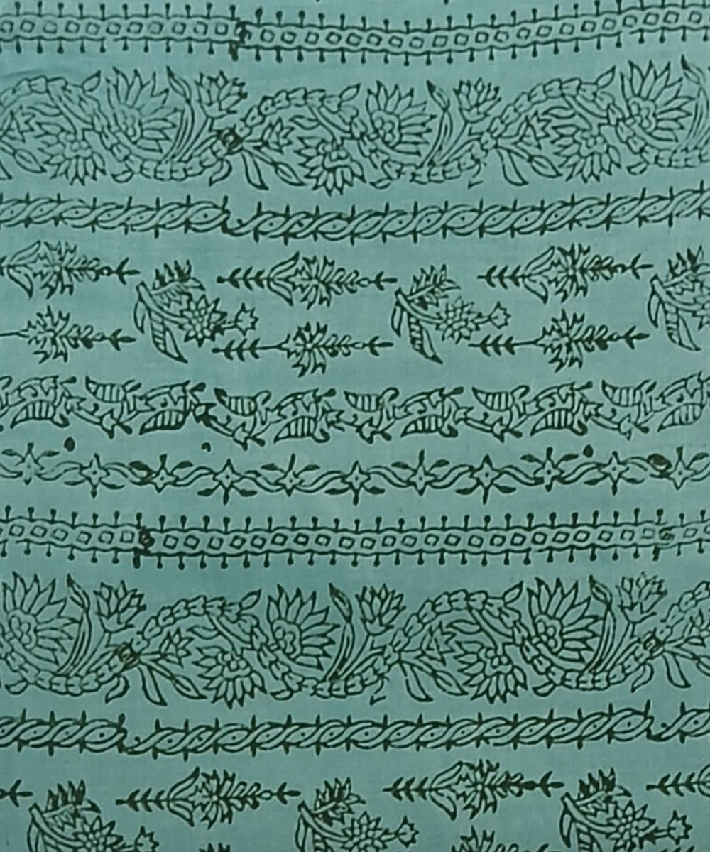Teal green white hand printed cotton block print dress material