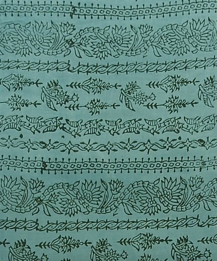 Teal green white hand printed cotton block print dress material