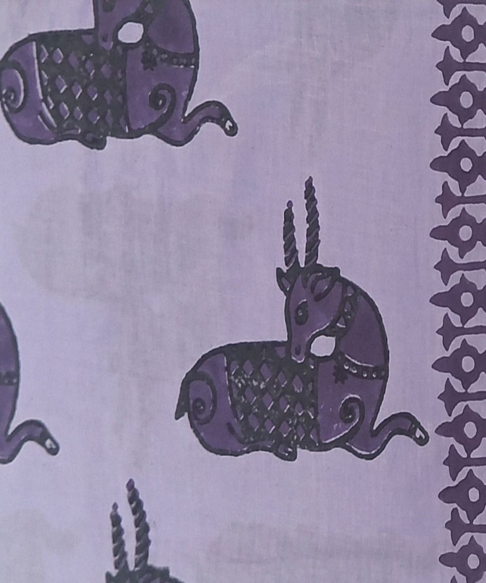 Lavender black hand printed cotton block print dress material