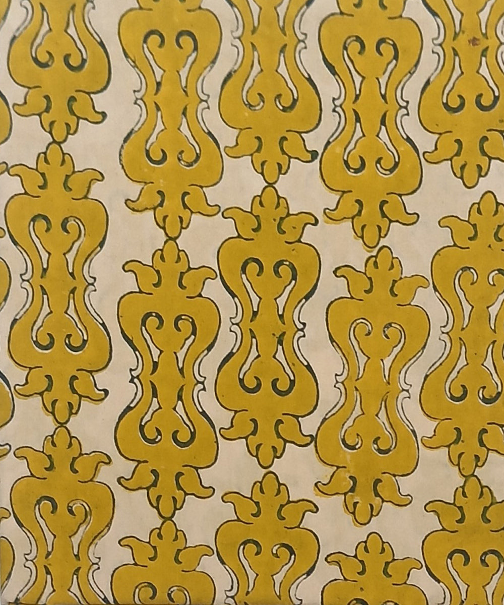 Cream yellow hand printed cotton block print dress material