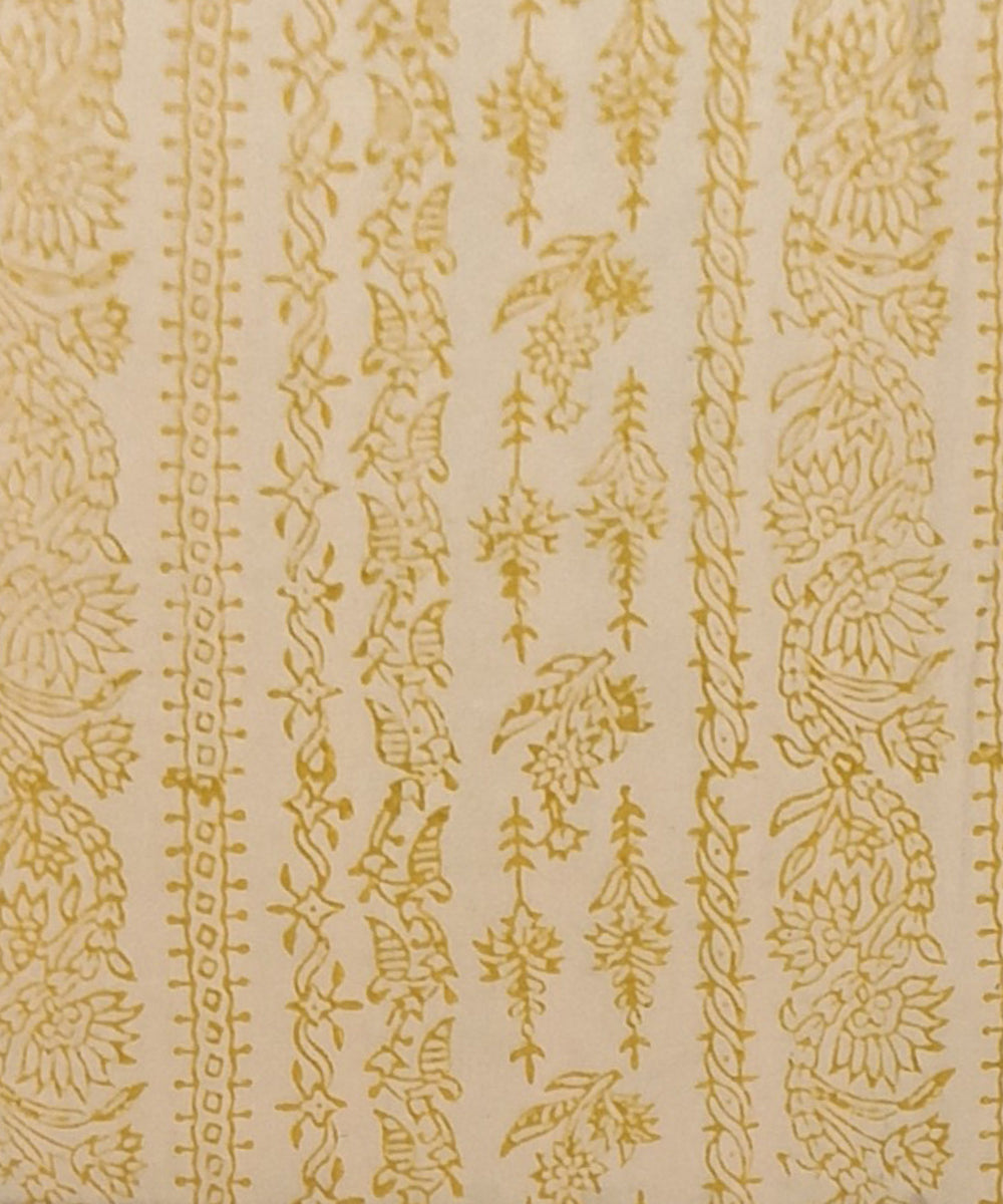 Cream yellow hand printed cotton block print dress material