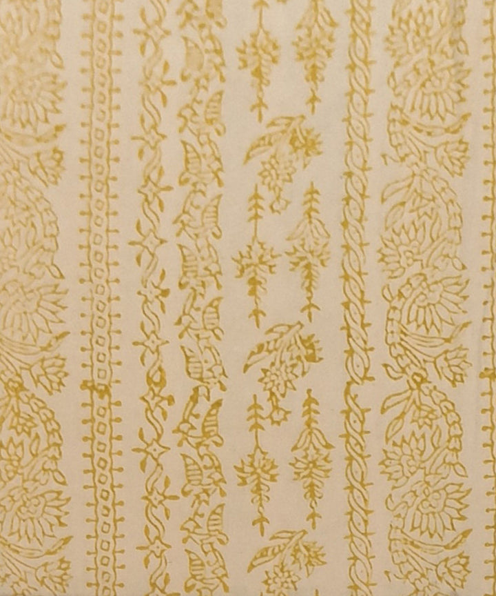 Cream yellow hand printed cotton block print dress material